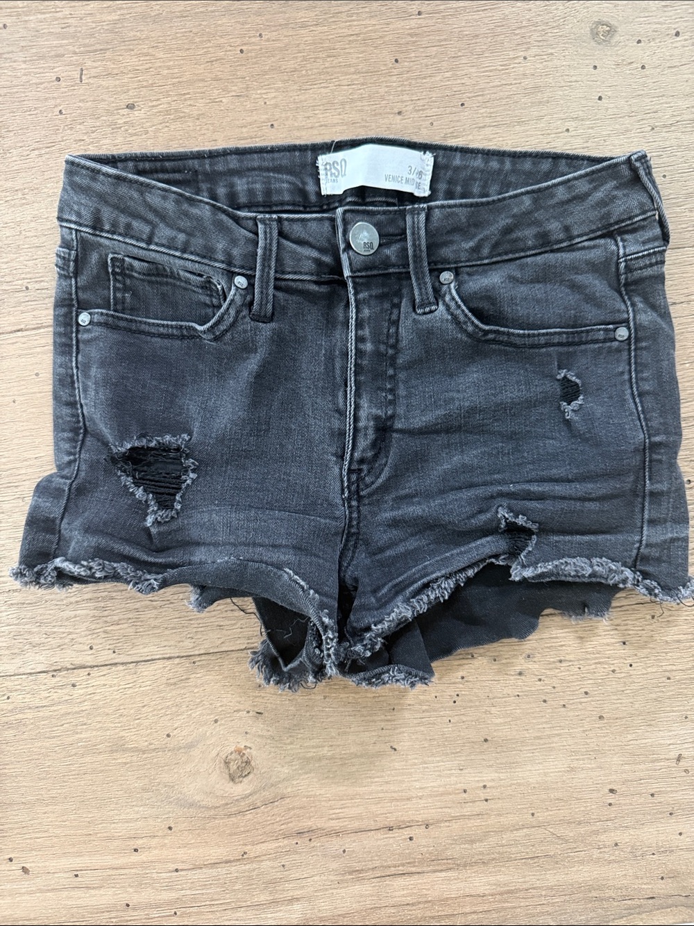 RSQ Distressed Black Denim Cutoff Shorts